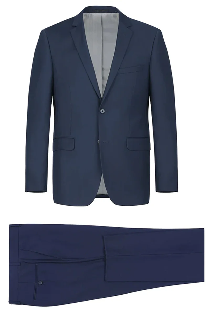Mens Basic Two Button Classic Fit Suit with Optional Vest in Navy Blue - Image 2