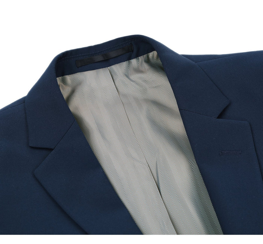 Mens Basic Two Button Classic Fit Suit with Optional Vest in Navy Blue - Image 3