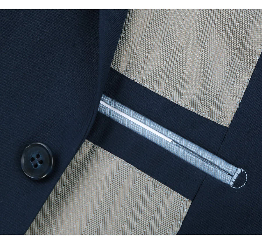 Mens Basic Two Button Classic Fit Suit with Optional Vest in Navy Blue - Image 4