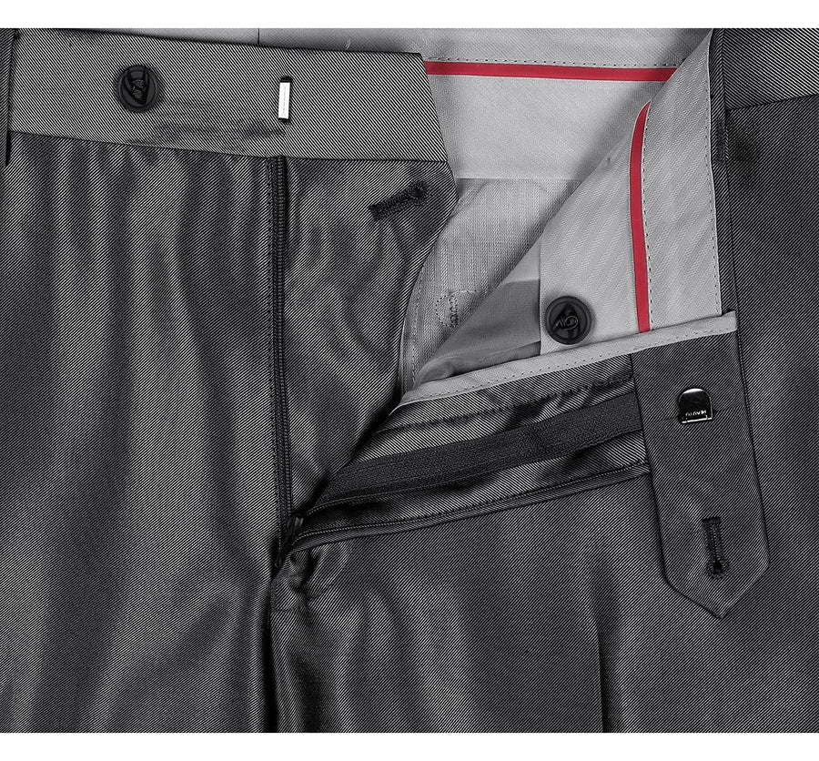 Mens Basic Two Button Classic Fit Suit with Optional Vest in Shiny Black Sharkskin - Image 6