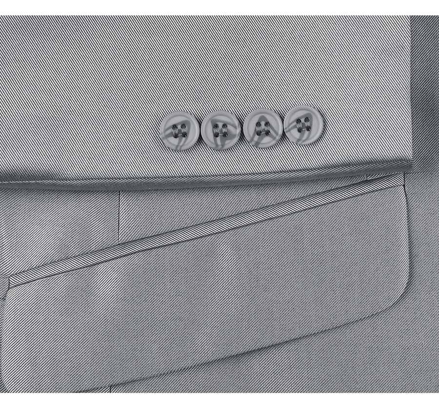 Mens Basic Two Button Classic Fit Suit with Optional Vest in Shiny Silver Grey Sharkskin - Image 5