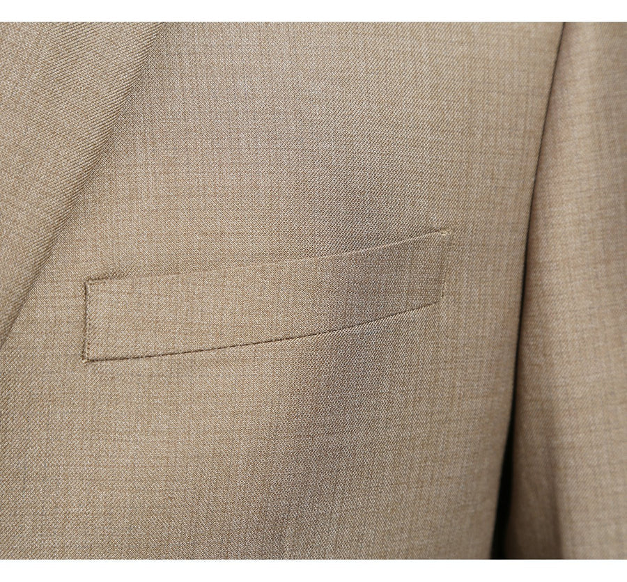 Mens Basic Two Button Classic Fit Suit with Optional Vest in Taupe - Image 3