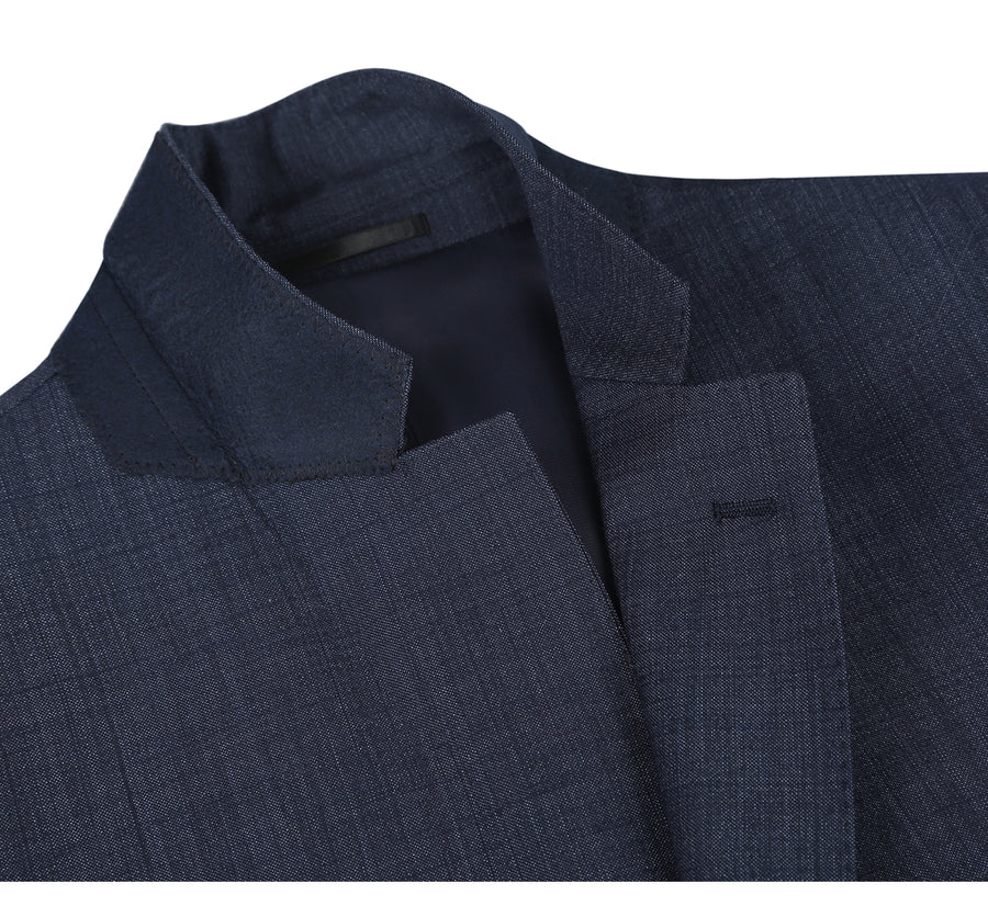 Mens Basic Two Button Classic Fit Wool Blend Suit in Navy Blue - Image 3