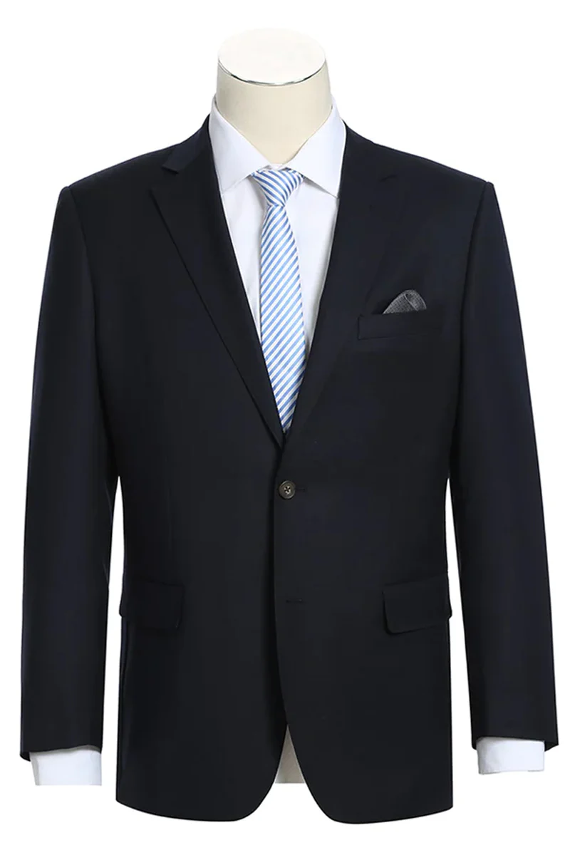 Mens Basic Two Button Classic Fit Wool Sport Coat Blazer in Dark Midnight Navy