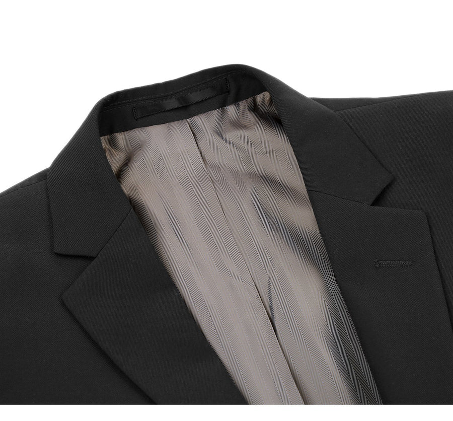Mens Basic Two Button Classic Fit Wool Suit with Optional Vest in Black - Image 3