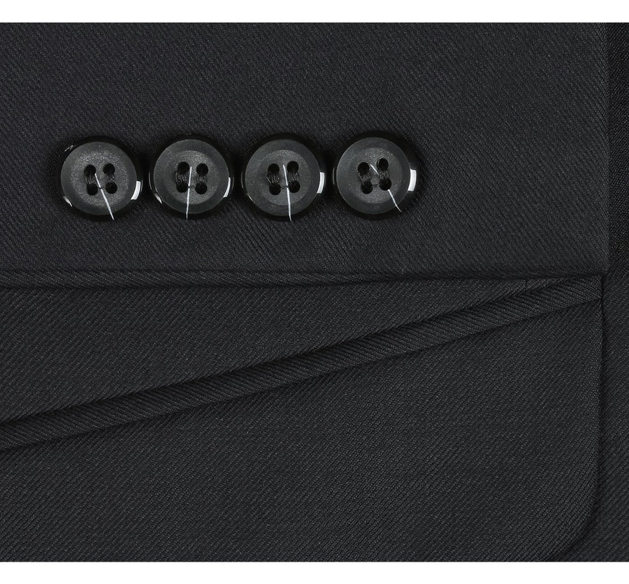 Mens Basic Two Button Classic Fit Wool Suit with Optional Vest in Black - Image 4