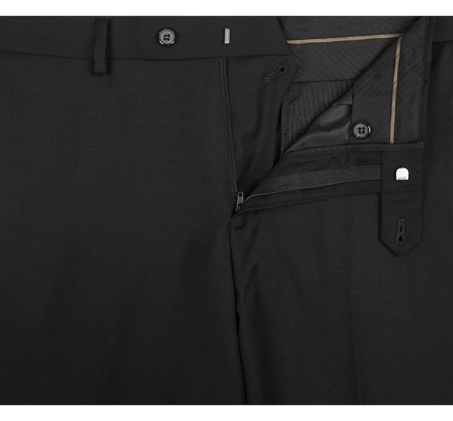 Mens Basic Two Button Classic Fit Wool Suit with Optional Vest in Black - Image 6