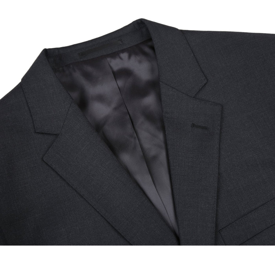 Mens Basic Two Button Classic Fit Wool Suit with Optional Vest in Charcoal Grey - Image 3
