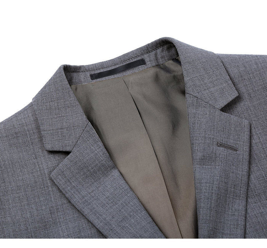 Mens Basic Two Button Classic Fit Wool Suit with Optional Vest in Grey - Image 3