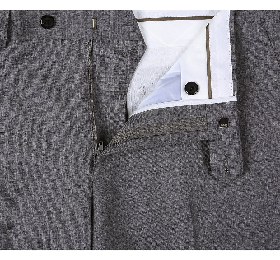 Mens Basic Two Button Classic Fit Wool Suit with Optional Vest in Grey - Image 5