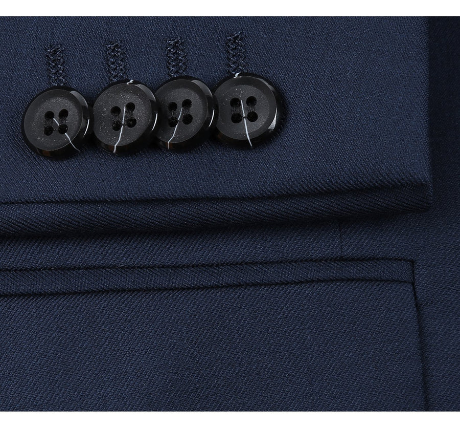 Mens Basic Two Button Classic Fit Wool Suit with Optional Vest in Indigo Blue - Image 4