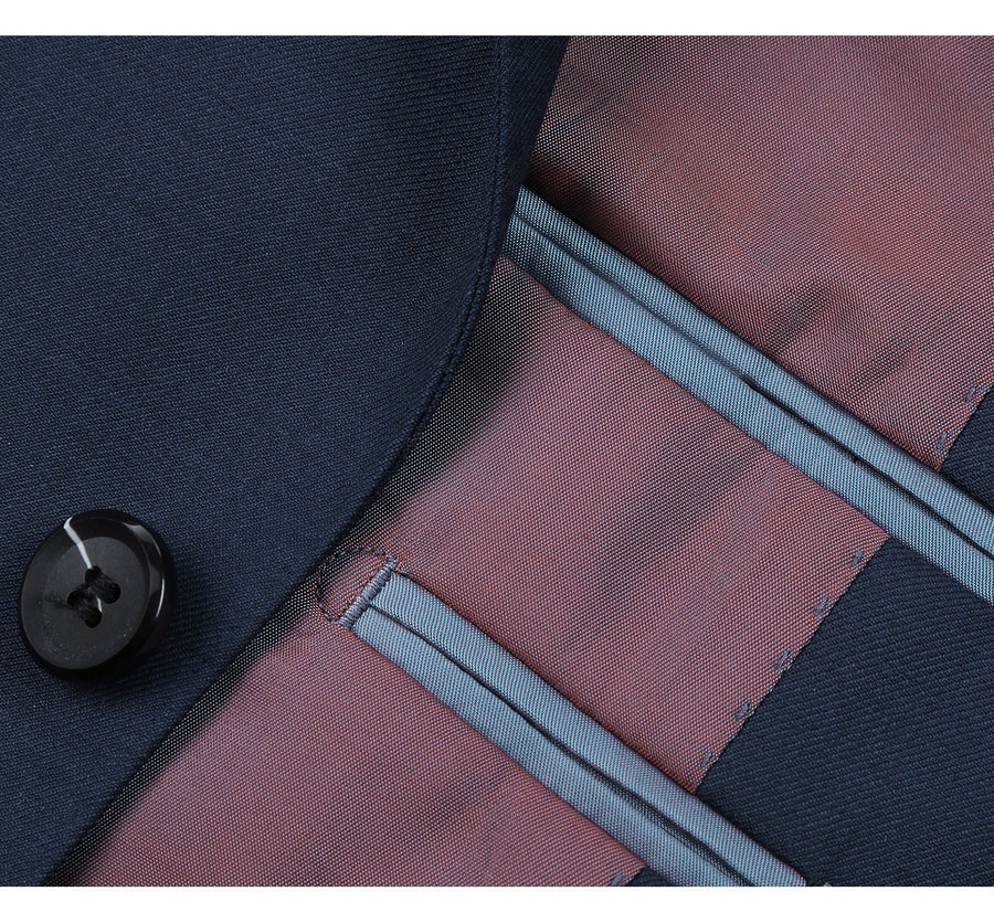 Mens Basic Two Button Classic Fit Wool Suit with Optional Vest in Indigo Blue - Image 5
