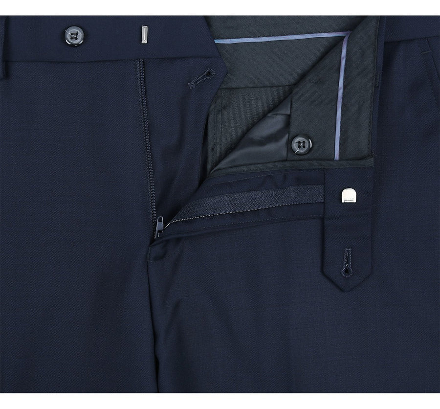 Mens Basic Two Button Classic Fit Wool Suit with Optional Vest in Indigo Blue - Image 6