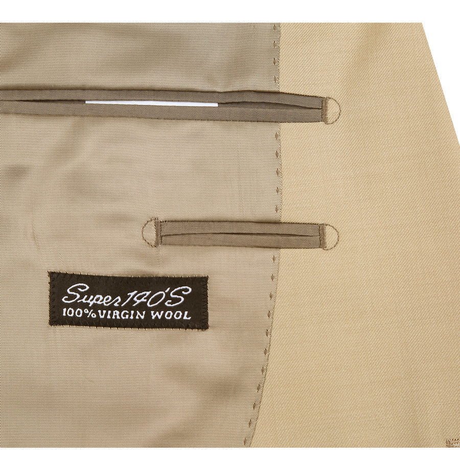 Mens Basic Two Button Classic Fit Wool Suit with Optional Vest in Tan - Image 4