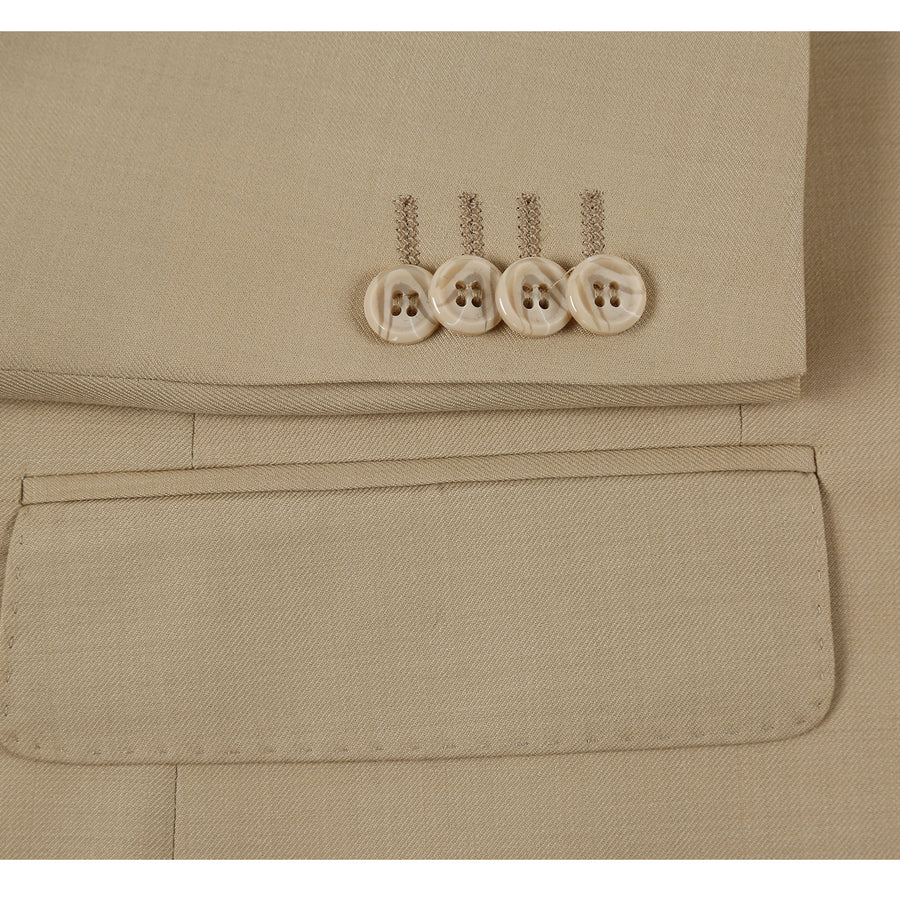 Mens Basic Two Button Classic Fit Wool Suit with Optional Vest in Tan - Image 5