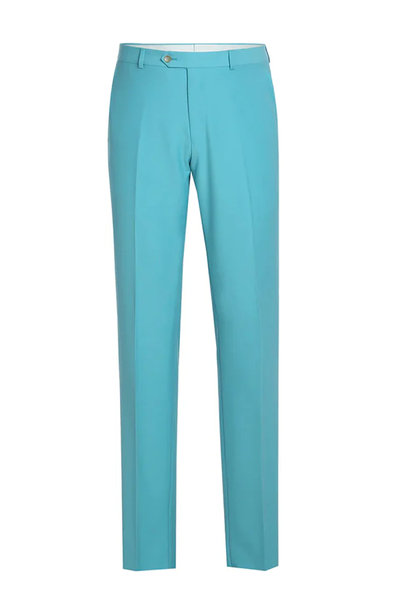 Mens Basic Two Button Slim Fit Suit in Aqua Blue - Image 2