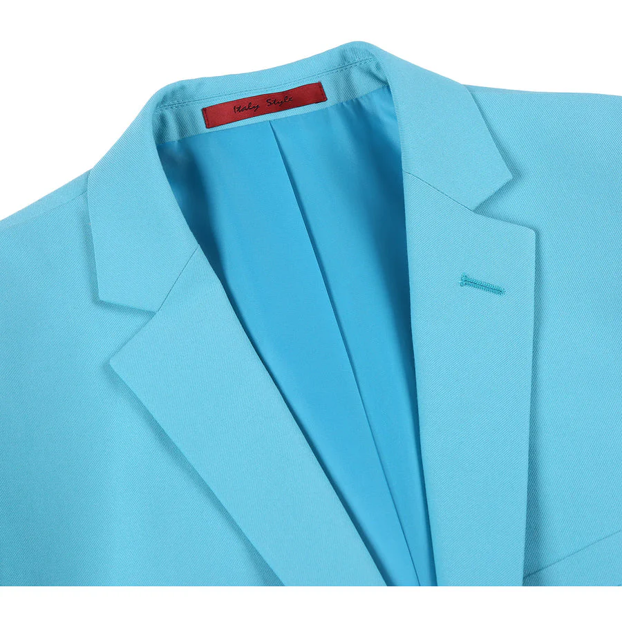 Mens Basic Two Button Slim Fit Suit in Aqua Blue - Image 4