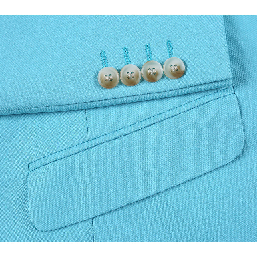 Mens Basic Two Button Slim Fit Suit in Aqua Blue - Image 5