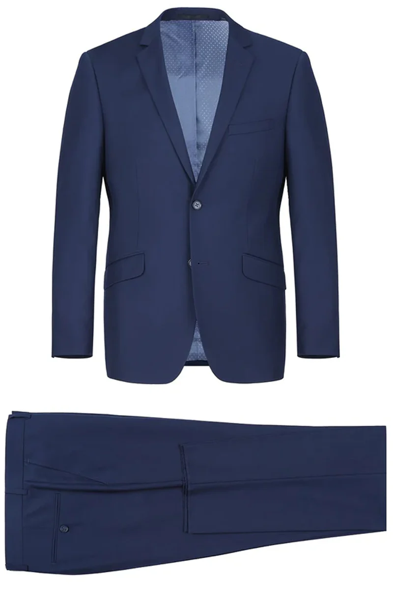 Mens Basic Two Button Slim Fit Suit in Indigo Navy Blue - Image 2