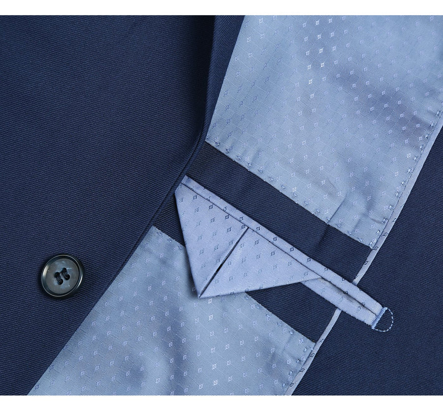Mens Basic Two Button Slim Fit Suit in Indigo Navy Blue - Image 3