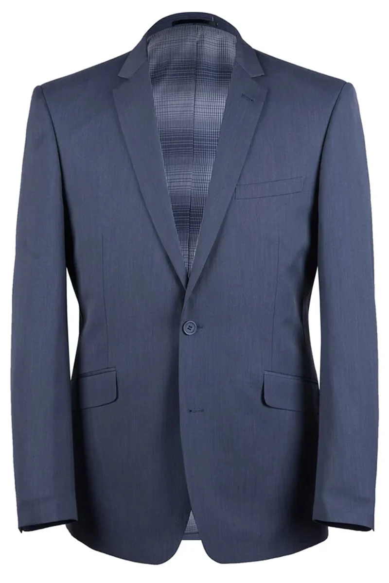 Mens Basic Two Button Slim Fit Suit in Midnight Blue Birdseye - Image 2