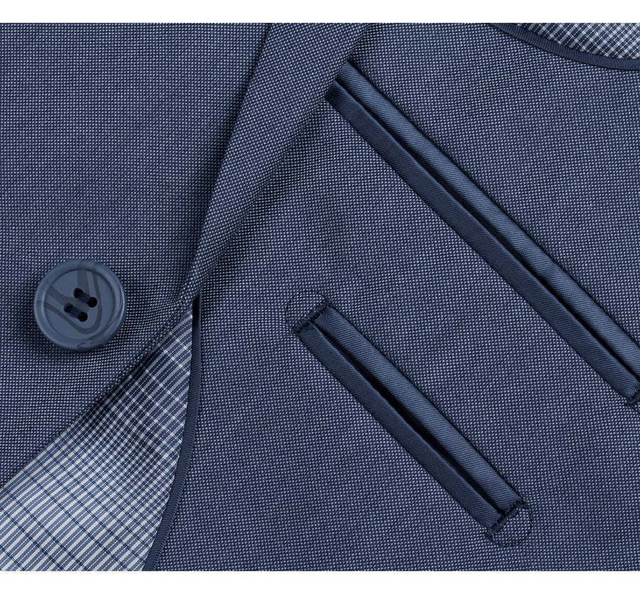 Mens Basic Two Button Slim Fit Suit in Midnight Blue Birdseye - Image 3