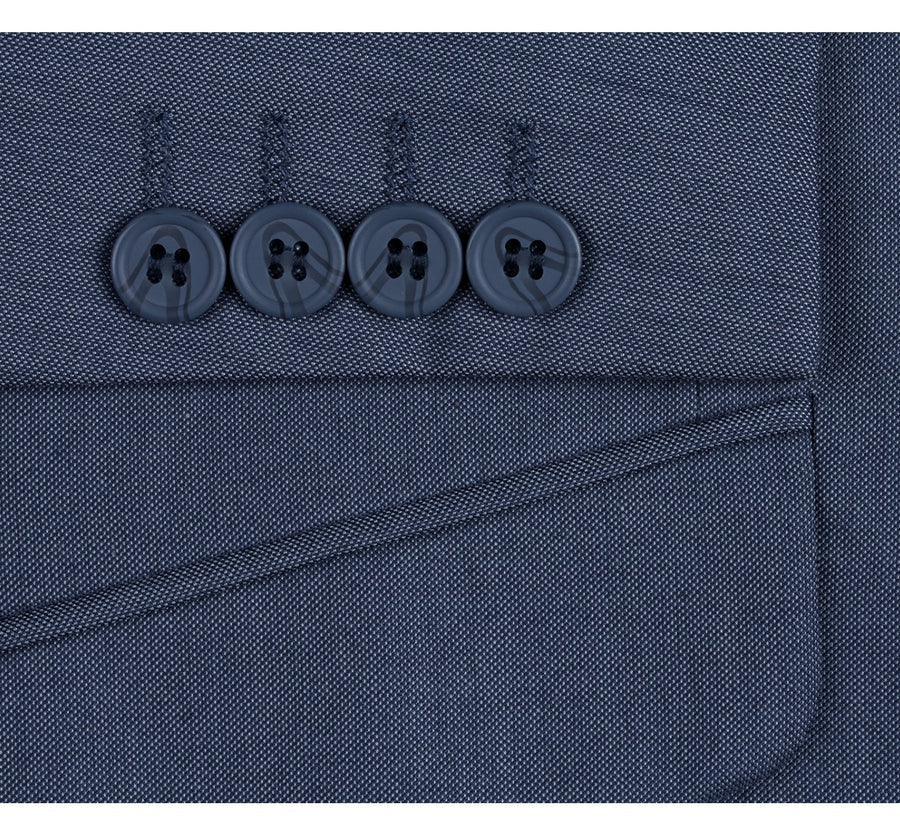 Mens Basic Two Button Slim Fit Suit in Midnight Blue Birdseye - Image 4