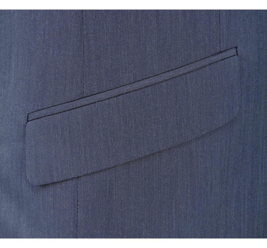 Mens Basic Two Button Slim Fit Suit in Midnight Blue Birdseye - Image 5