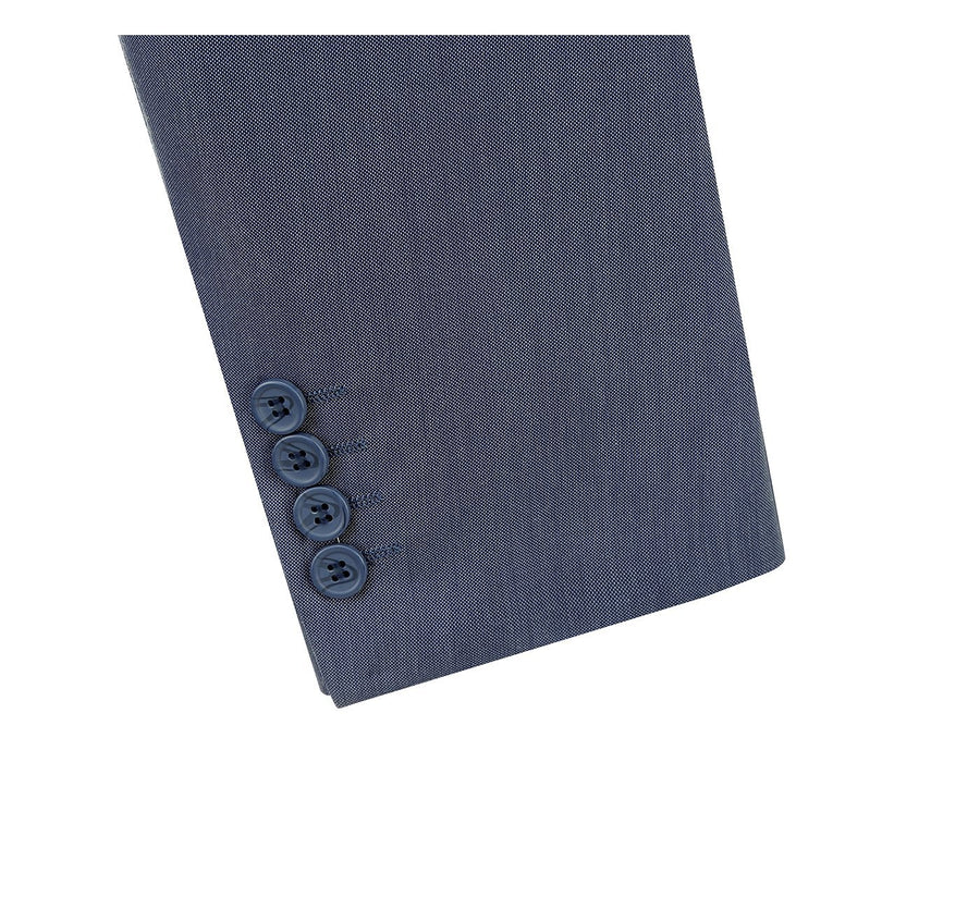 Mens Basic Two Button Slim Fit Suit in Midnight Blue Birdseye - Image 6
