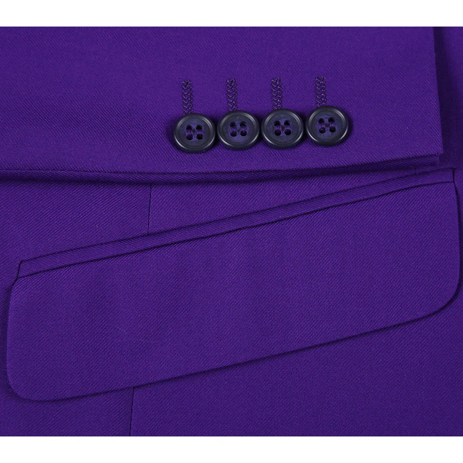 Mens Basic Two Button Slim Fit Suit in Purple - Image 5
