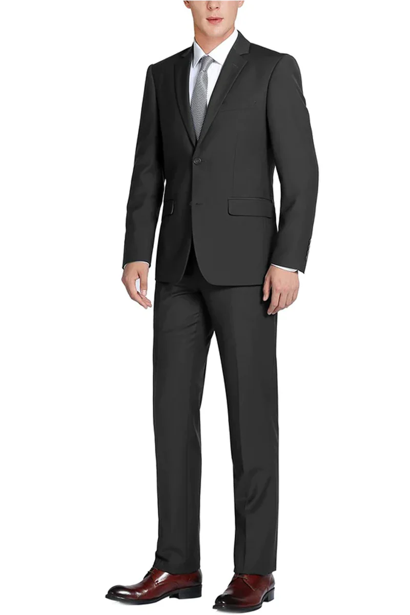 Mens Basic Two Button Slim Fit Suit with Optional Vest in Black