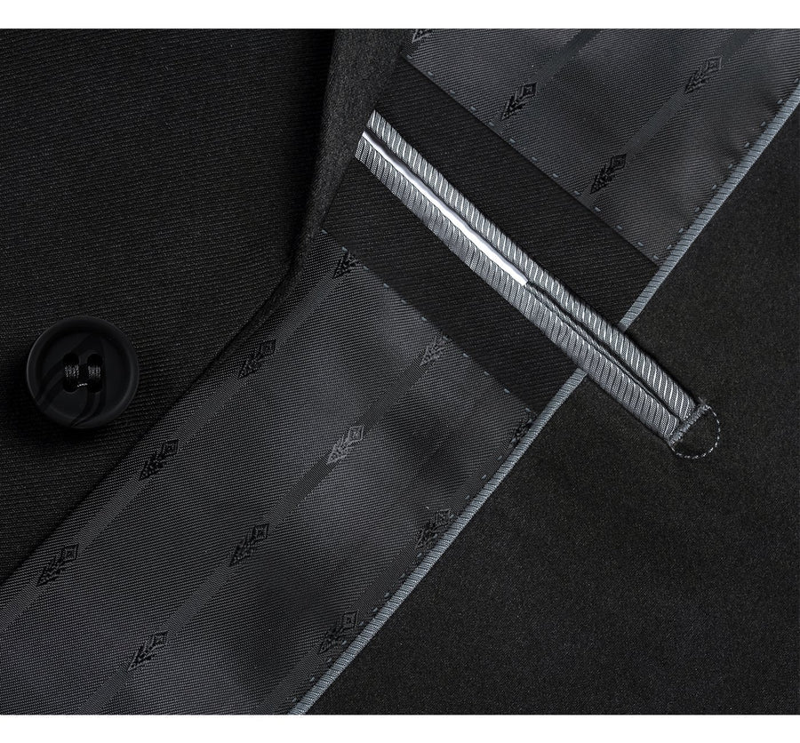 Mens Basic Two Button Slim Fit Suit with Optional Vest in Black - Image 3