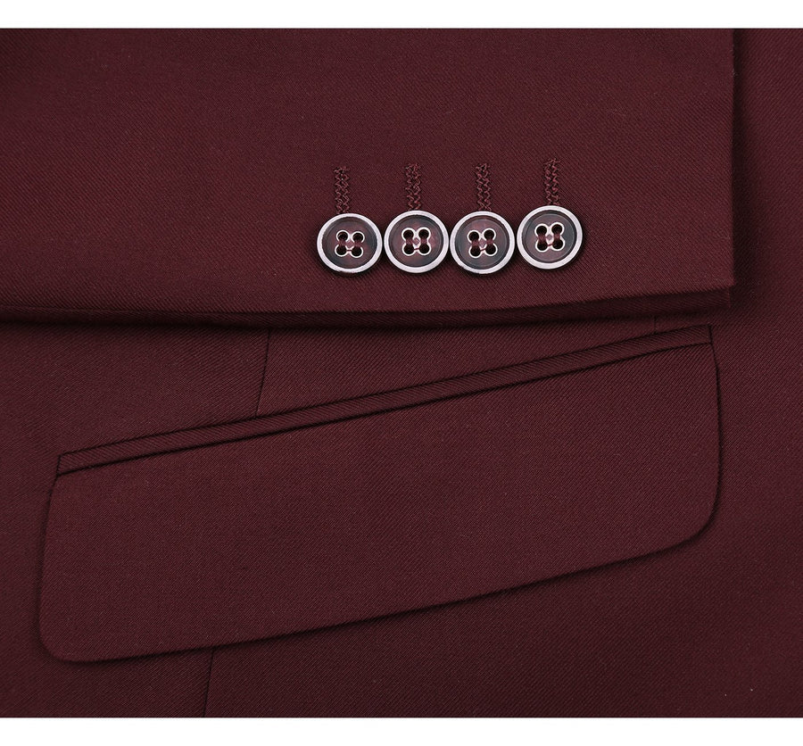 Mens Basic Two Button Slim Fit Suit with Optional Vest in Burgundy - Image 5