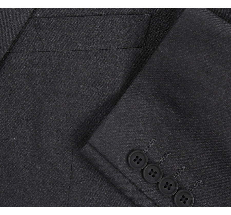 Mens Basic Two Button Slim Fit Suit with Optional Vest in Dark Grey - Image 4