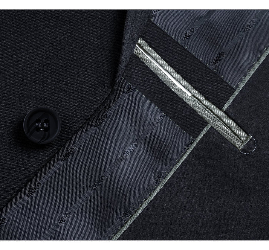 Mens Basic Two Button Slim Fit Suit with Optional Vest in Dark Navy Blue - Image 3