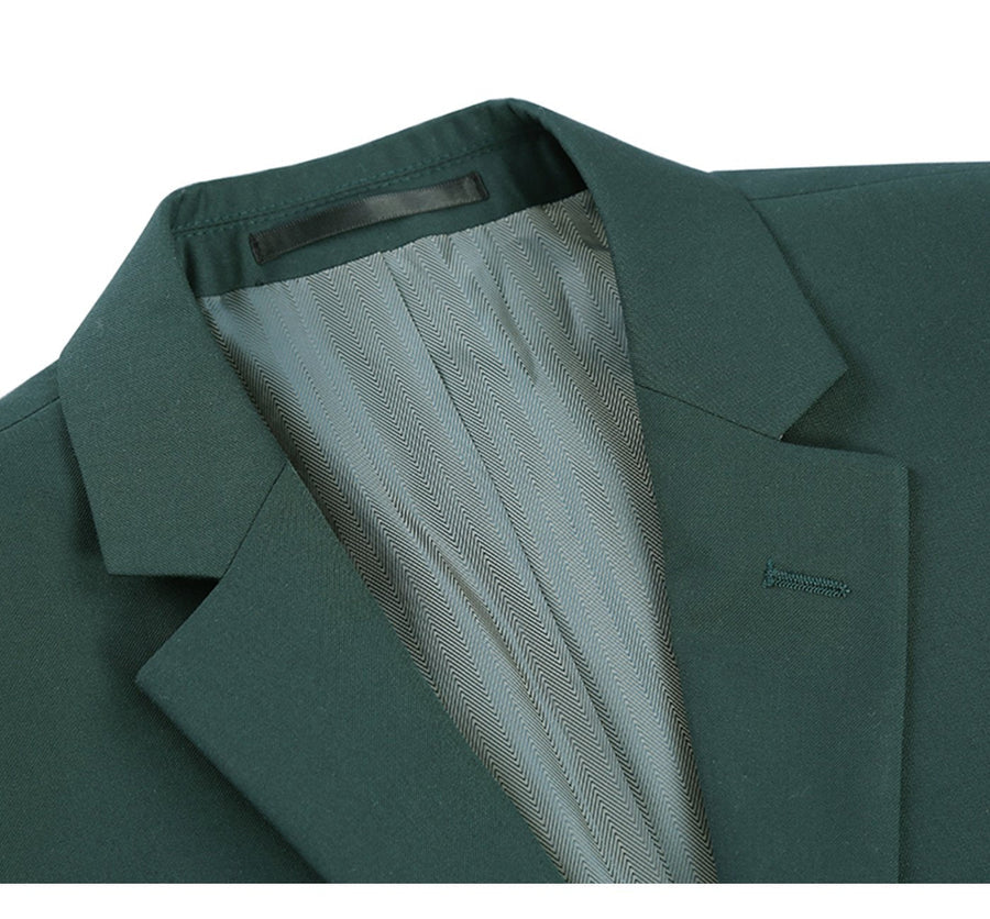 Mens Basic Two Button Slim Fit Suit with Optional Vest in Hunter Green - Image 3