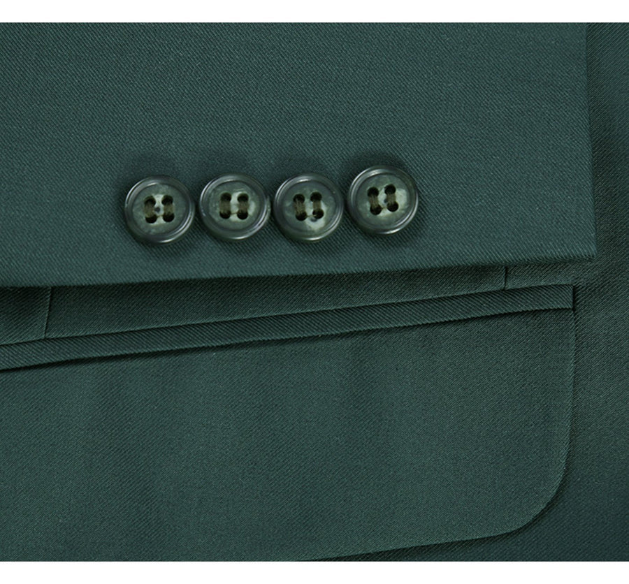 Mens Basic Two Button Slim Fit Suit with Optional Vest in Hunter Green - Image 5