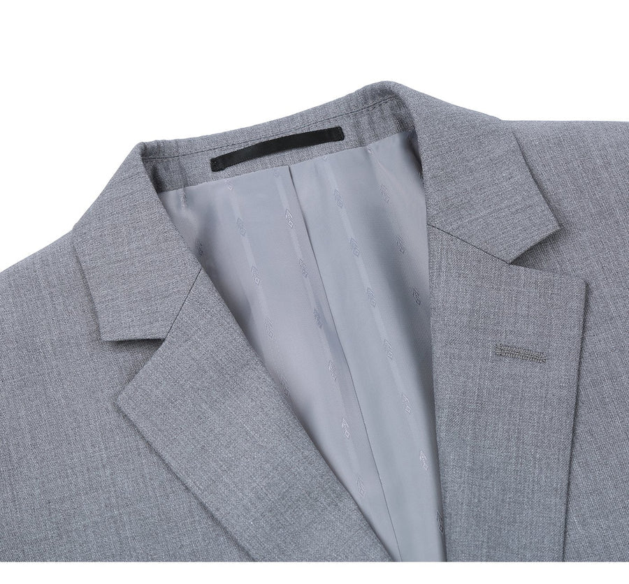 Mens Basic Two Button Slim Fit Suit with Optional Vest in Light Grey - Image 3