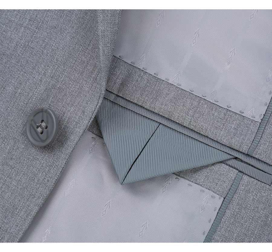 Mens Basic Two Button Slim Fit Suit with Optional Vest in Light Grey - Image 4