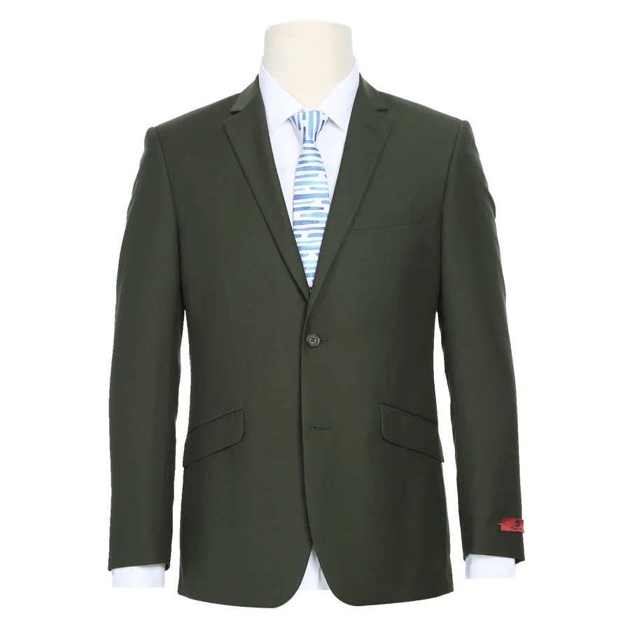 Mens Basic Two Button Slim Fit Suit with Optional Vest in Olive Green - Image 3