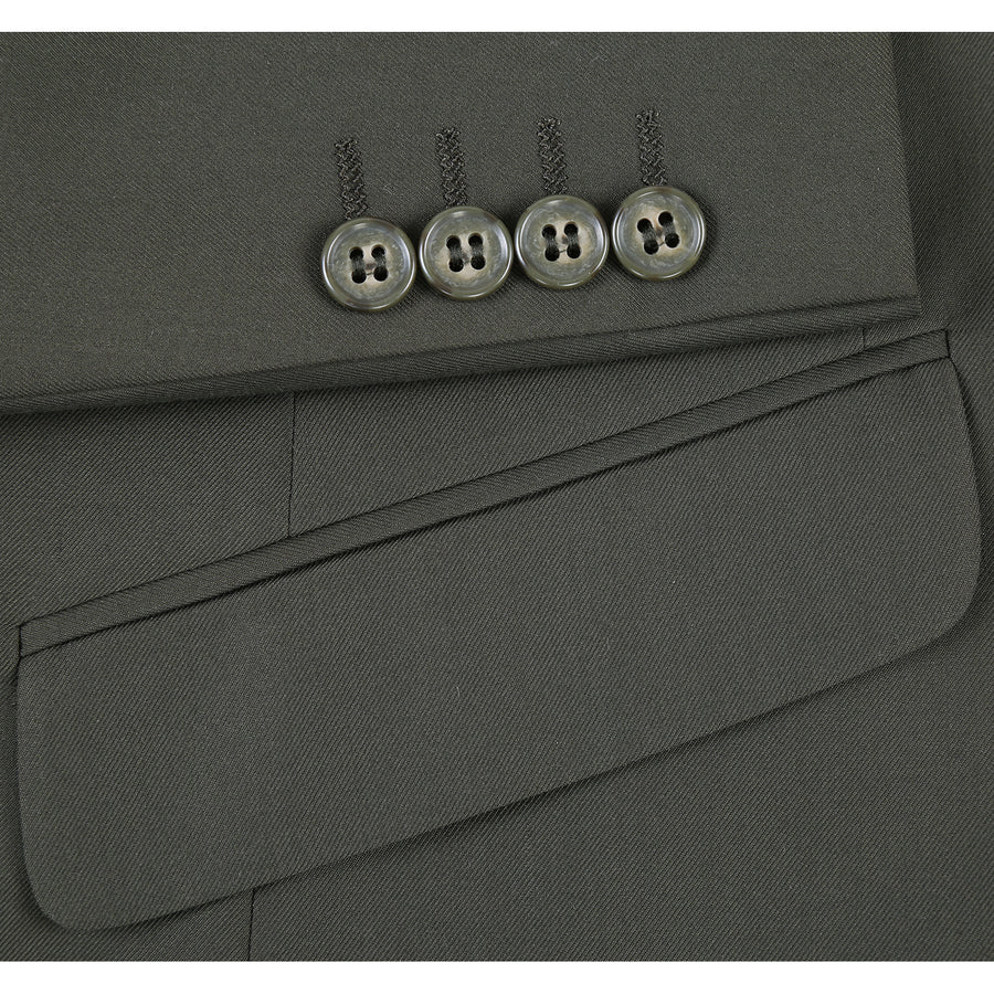 Mens Basic Two Button Slim Fit Suit with Optional Vest in Olive Green - Image 6