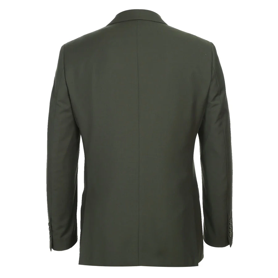 Mens Basic Two Button Slim Fit Suit with Optional Vest in Olive Green - Image 7