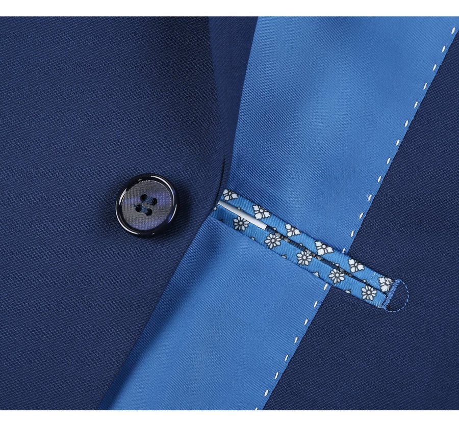 Mens Basic Two Button Slim Fit Suit with Optional Vest in Royal Sapphire Blue - Image 4