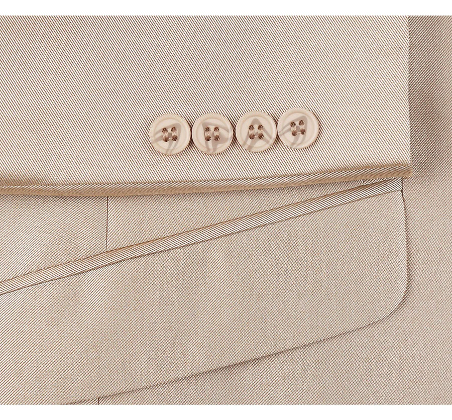 Mens Basic Two Button Slim Fit Suit with Optional Vest in Shiny Champagne Tan Sharkskin - Image 5