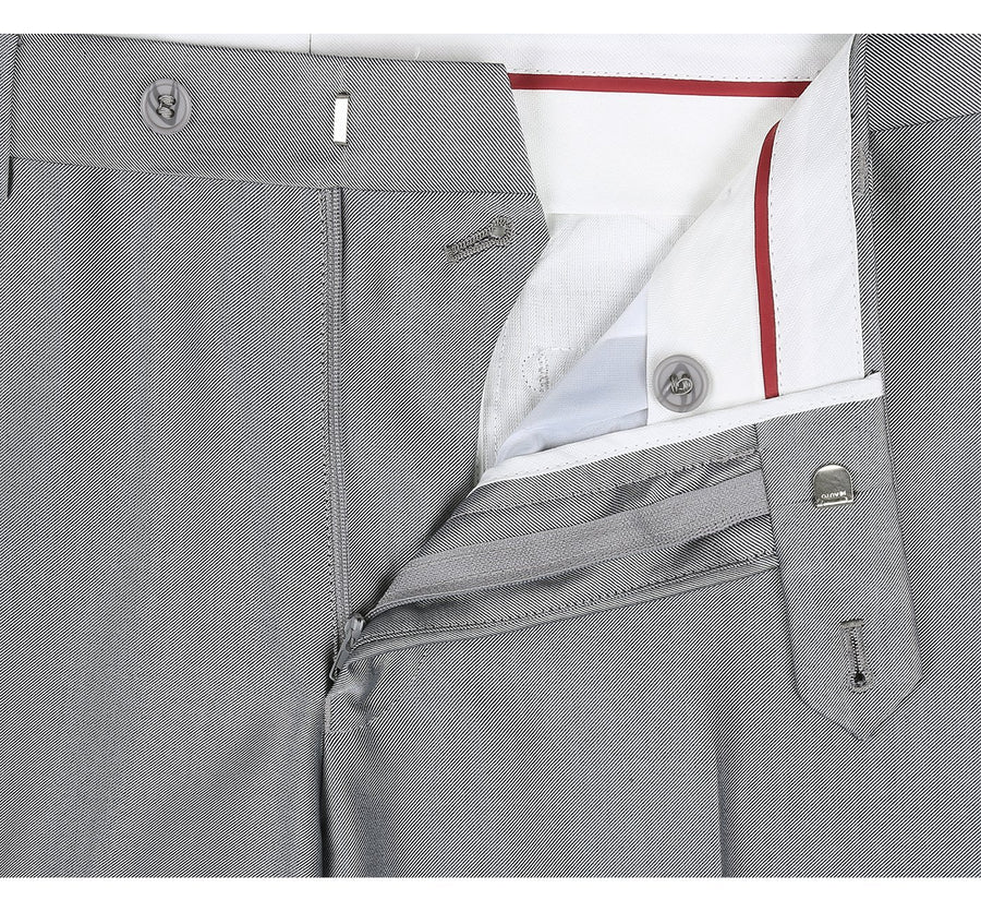Mens Basic Two Button Slim Fit Suit with Optional Vest in Shiny Silver Grey Sharkskin - Image 6