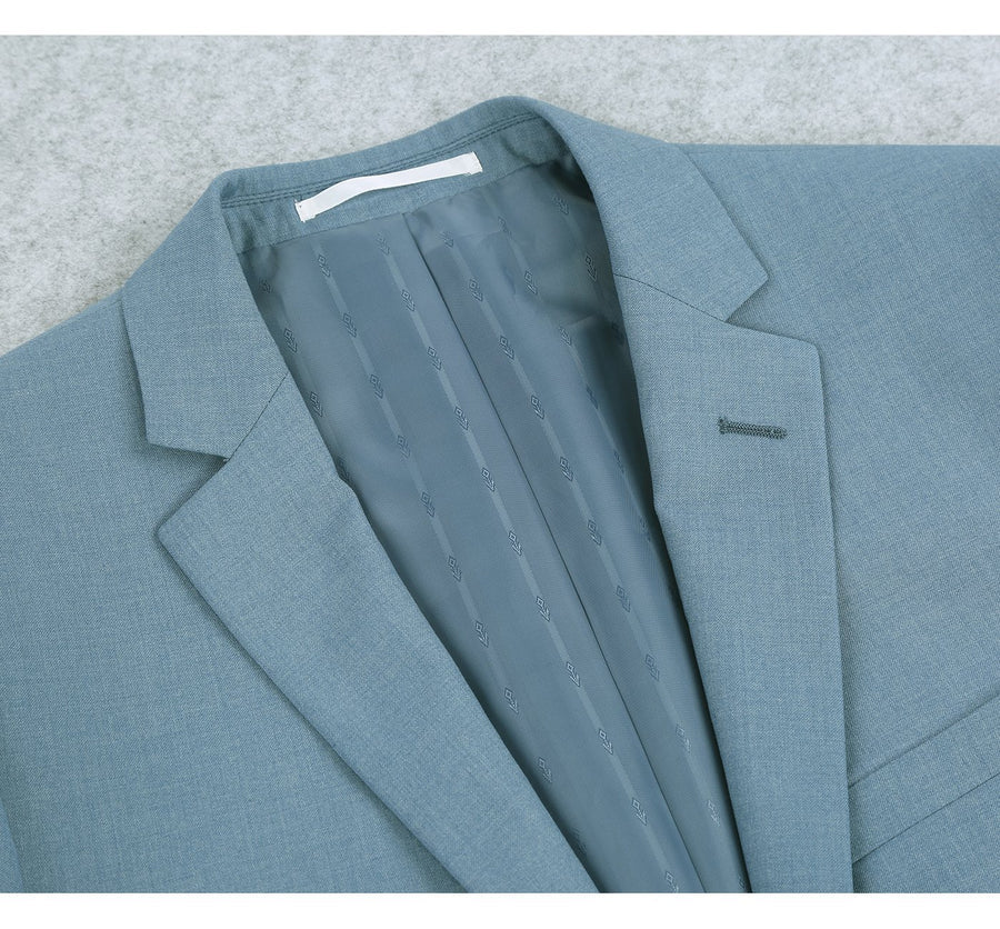Mens Basic Two Button Slim Fit Suit with Optional Vest in Sky Blue - Image 2