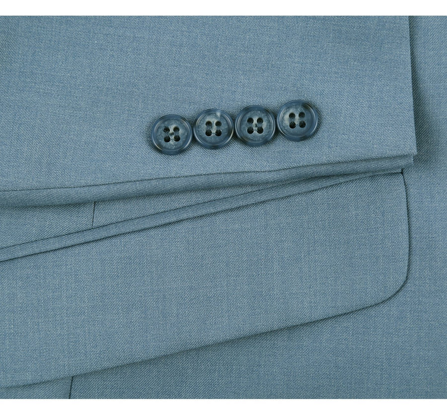 Mens Basic Two Button Slim Fit Suit with Optional Vest in Sky Blue - Image 5
