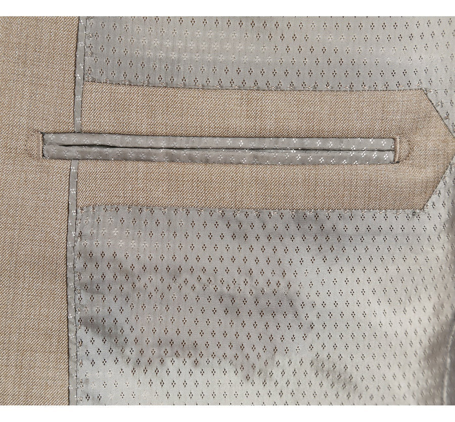 Mens Basic Two Button Slim Fit Suit with Optional Vest in Taupe - Image 4