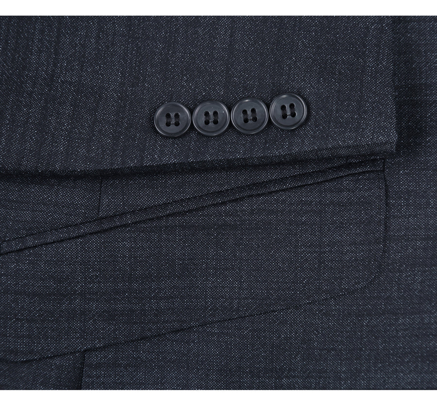 Mens Basic Two Button Slim Fit Wool Suit in Charcoal Grey Weave - Image 4