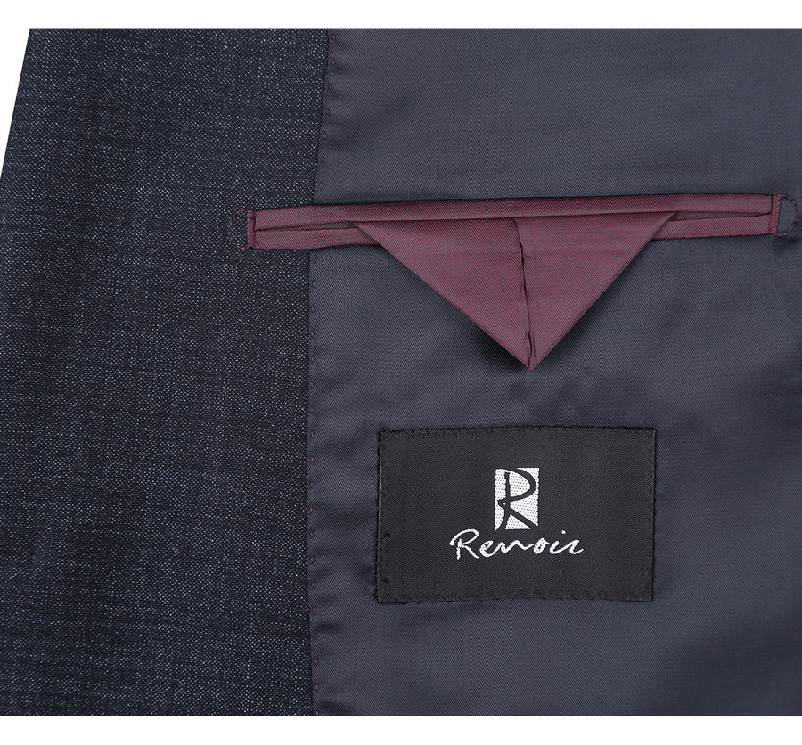 Mens Basic Two Button Slim Fit Wool Suit in Charcoal Grey Weave - Image 5